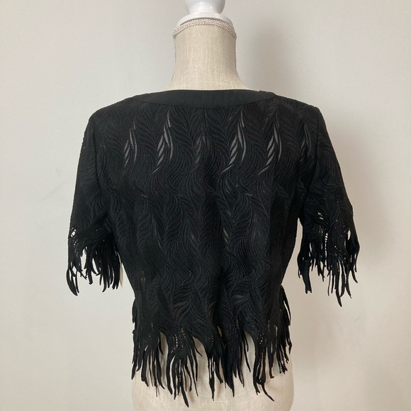 GRACIA Black Fringe Short Sleeve Crop Top M - Picture 6 of 10